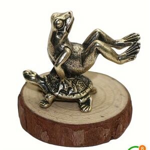 Brass Frog on Turtle Figurine Small Statue Home Figurines‎ Collectible New